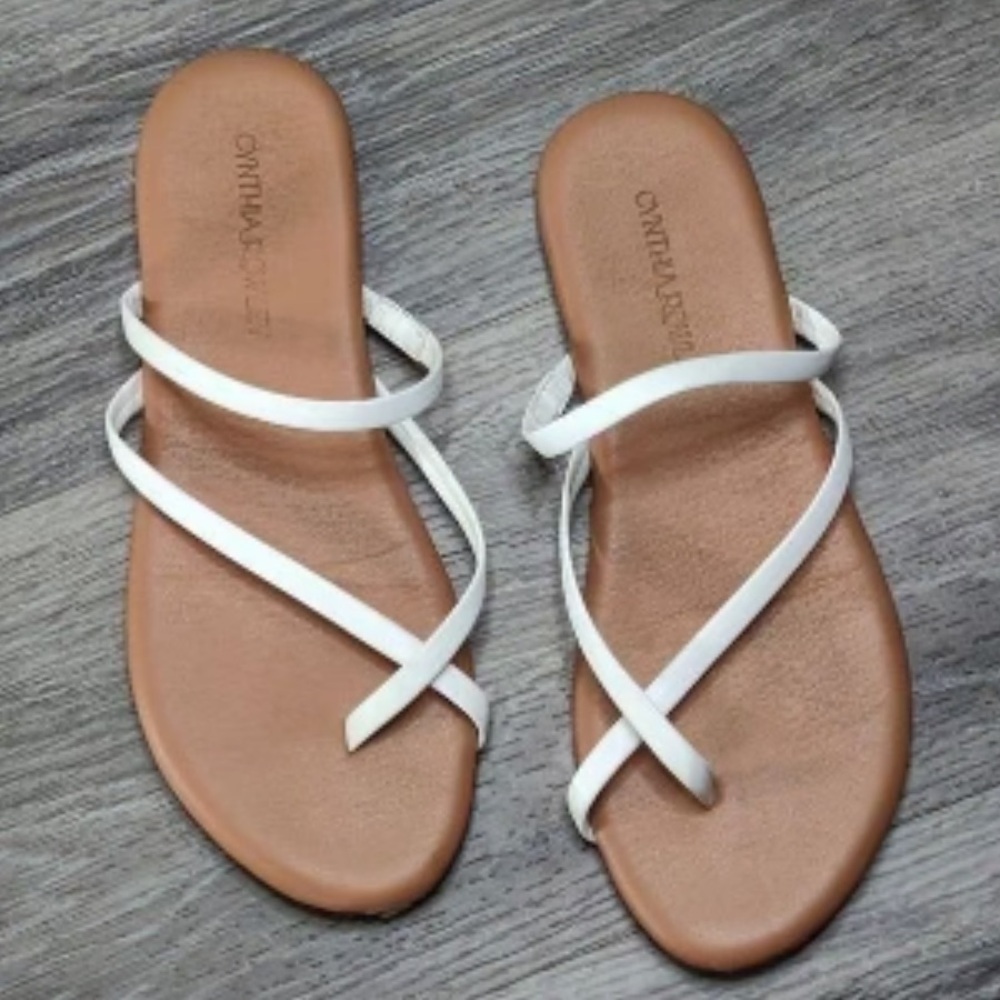 Cynthia Rowley Faux Leather White Strap Sandals